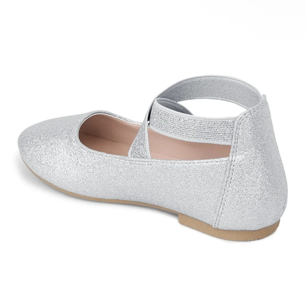Gymboree Girls Silver Glitter Criss Cross Ballet Flats Size 2 Little Girl
